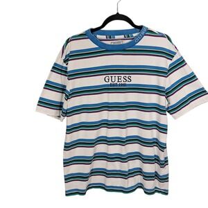 Guess Originals Striped Mens T-Shirt Authentic Embroidered Logo Retro Y2K Small